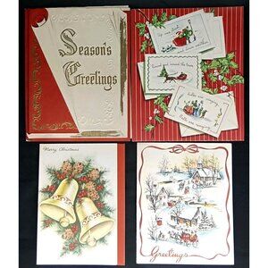 Vintage Christmas Greeting Card Set Of 4 MCM Holiday Ephemera 1940s 1950s